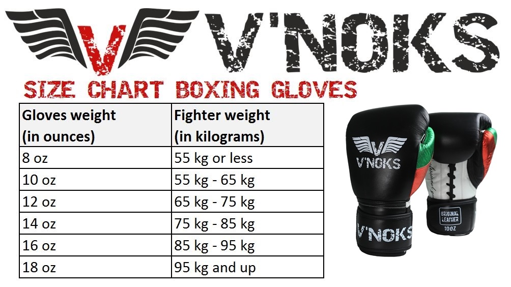 V`Noks Mex Pro Training Boxing Gloves size chart